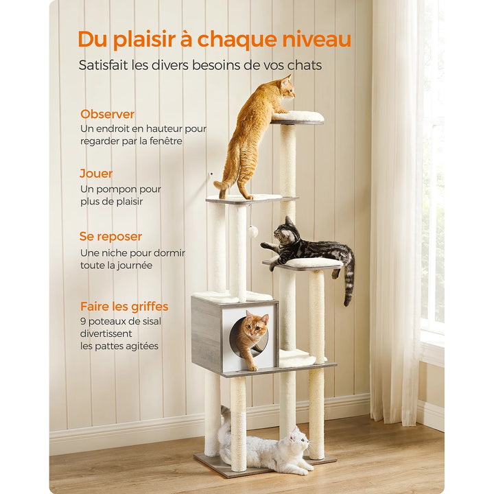 Árvore para gatos 165 cm – Refúgio vertical elegante para gatos exigentes
