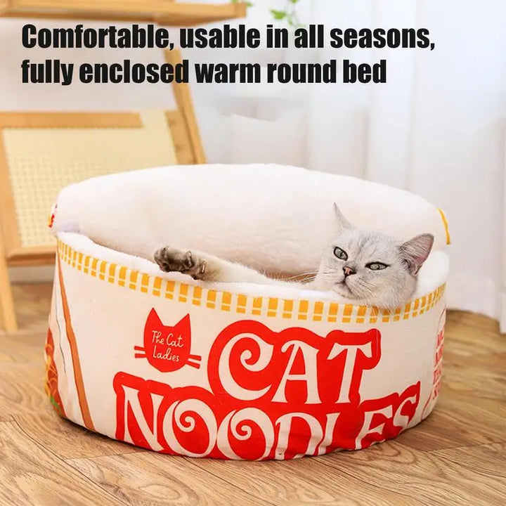 Cama para gatos com macarrão ramen que aquece o coração e o corpo
