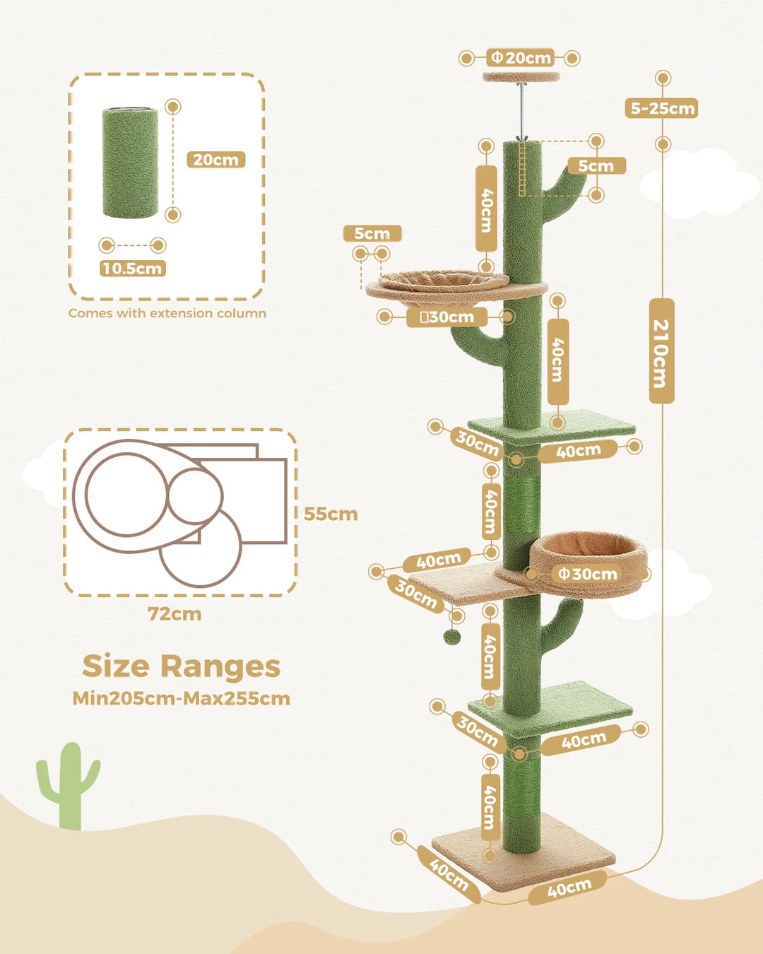 Árvore para gatos Cactus – 5 níveis, rede e estilo deslumbrante
