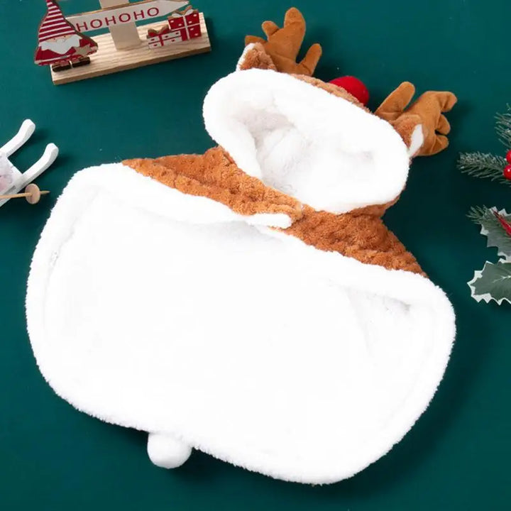 Capa de Natal de Rena - Fantasia Macia para Gato ou Cachorro Pequeno