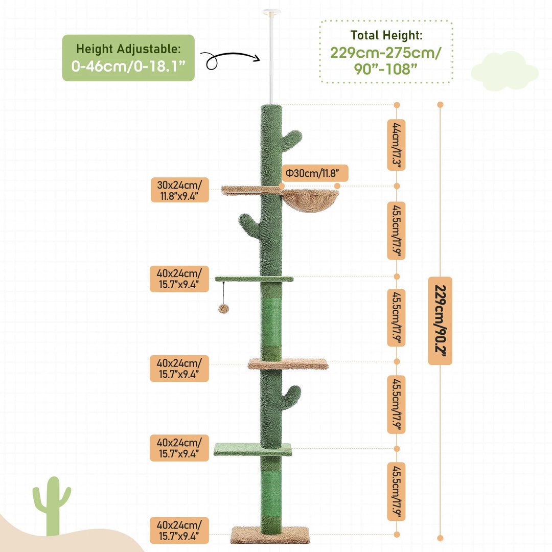 Árvore para gatos Cactus – 5 níveis, rede e estilo deslumbrante